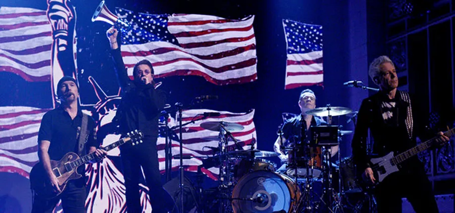 U2 band performing live on stage